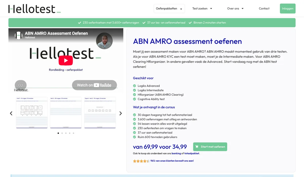 The ABN AMRO assessment page on hellotest.nl