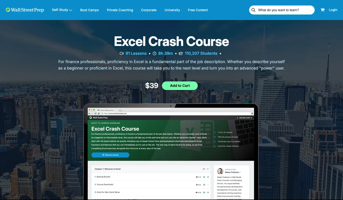 The Excel Crash Course page on wallstreetprep.com